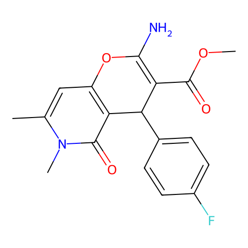 methyl 2-amino-4-(4-fluorophenyl)-6,7-dimethyl-5-oxo-5,6-dihydro-4H-pyrano[3,2-c]pyridine-3-carboxylate structure