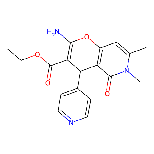 ethyl 2-amino-6,7-dimethyl-5-oxo-4-(pyridin-4-yl)-5,6-dihydro-4H-pyrano[3,2-c]pyridine-3-carboxylate structure