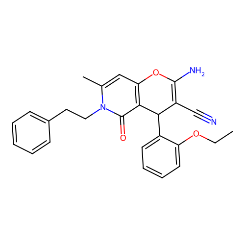 2-amino-4-(2-ethoxyphenyl)-7-methyl-5-oxo-6-(2-phenylethyl)-5,6-dihydro-4H-pyrano[3,2-c]pyridine-3-carbonitrile structure