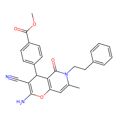 methyl 4-[2-amino-3-cyano-7-methyl-5-oxo-6-(2-phenylethyl)-5,6-dihydro-4H-pyrano[3,2-c]pyridin-4-yl]benzoate structure