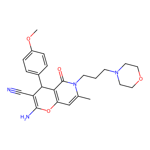 2-amino-4-(4-methoxyphenyl)-7-methyl-6-[3-(morpholin-4-yl)propyl]-5-oxo-5,6-dihydro-4H-pyrano[3,2-c]pyridine-3-carbonitrile structure