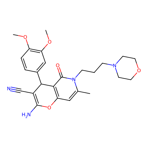 2-amino-4-(3,4-dimethoxyphenyl)-7-methyl-6-[3-(morpholin-4-yl)propyl]-5-oxo-5,6-dihydro-4H-pyrano[3,2-c]pyridine-3-carbonitrile structure