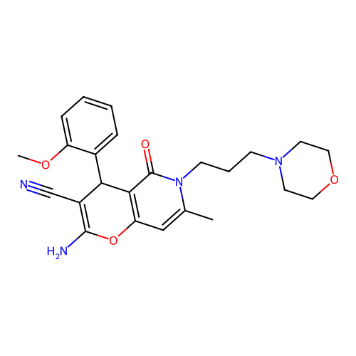 2-amino-4-(2-methoxyphenyl)-7-methyl-6-[3-(morpholin-4-yl)propyl]-5-oxo-5,6-dihydro-4H-pyrano[3,2-c]pyridine-3-carbonitrile structure