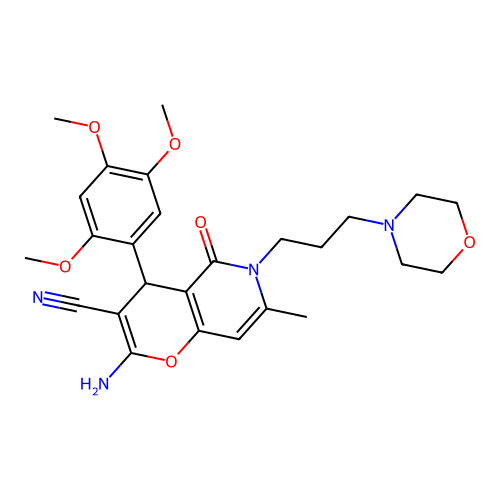 2-amino-7-methyl-6-(3-morpholin-4-ylpropyl)-5-oxo-4-(2,4,5-trimethoxyphenyl)-4H-pyrano[3,2-c]pyridine-3-carbonitrile structure