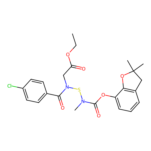 Glycine, N-(4-chlorobenzoyl)-N-(((((2,3-dihydro-2,2-dimethyl-7-benzofuranyl)oxy)carbonyl)methylamino)thio)-, ethyl ester structure