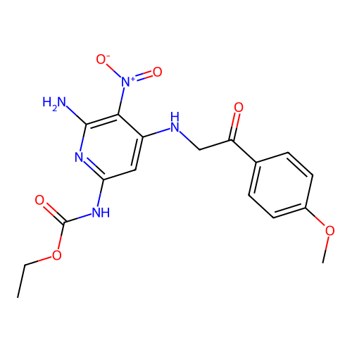 ethyl N-[6-amino-4-[[2-(4-methoxyphenyl)-2-oxoethyl]amino]-5-nitropyridin-2-yl]carbamate structure