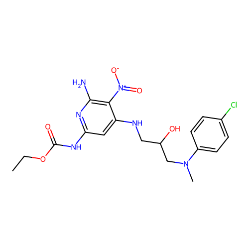 ethyl N-[6-amino-4-[[3-(4-chloro-N-methylanilino)-2-hydroxypropyl]amino]-5-nitropyridin-2-yl]carbamate structure