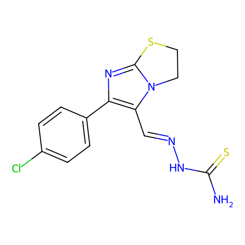 [[6-(4-chlorophenyl)-2,3-dihydroimidazo[2,1-b][1,3]thiazol-5-yl]methylideneamino]thiourea structure
