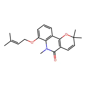 5H-Pyrano(3,2-c)quinolin-5-one, 2,6-dihydro-2,2,6-trimethyl-7-((3-methyl-2-butenyl)oxy)- structure