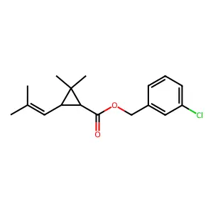 Cyclopropanecarboxylic acid, 2,2-dimethyl-3-(2-methyl-1-propenyl)-, (3-chlorophenyl)methyl ester, (1R,3R)- structure