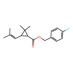 Cyclopropanecarboxylic acid, 2,2-dimethyl-3-(2-methyl-1-propenyl)-, (4-fluorophenyl)methyl ester, (1R-trans)- structure