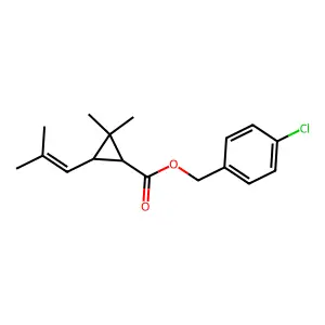 Cyclopropanecarboxylic acid, 2,2-dimethyl-3-(2-methyl-1-propenyl)-, (4-chlorophenyl)methyl ester, (1R-trans)- structure
