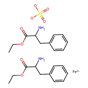 Iron(2+), bis(ethyl L-phenylalaninate-N,O')-, sulfate (1:1) structure
