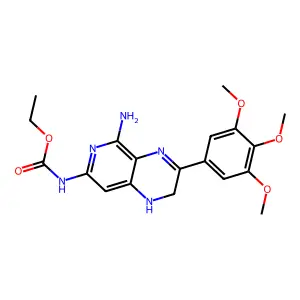 Carbamic acid, (5-amino-1,2-dihydro-3-(3,4,5-trimethoxyphenyl)pyrido(3,4-b)pyrazin-7-yl)-, ethyl ester structure