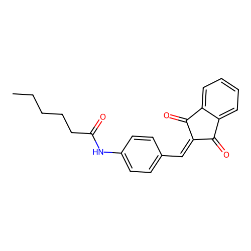 N-{4-[(1,3-dioxo-1,3-dihydro-2H-inden-2-ylidene)methyl]phenyl}hexanamide structure