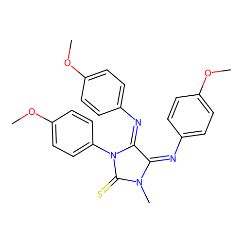 1-(4-methoxyphenyl)-4,5-bis[(4-methoxyphenyl)imino]-3-methylimidazolidine-2-thione structure