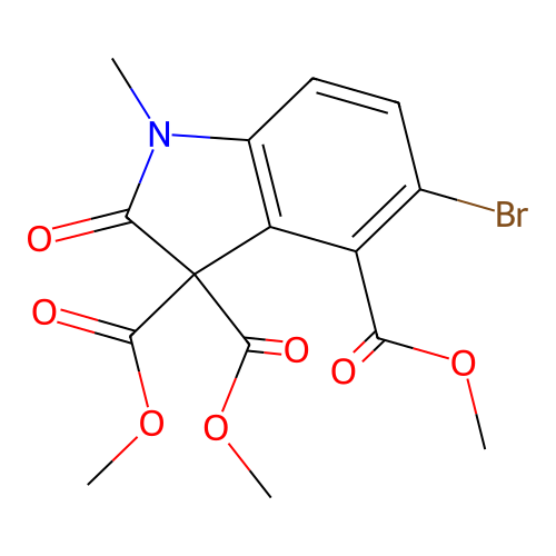 Trimethyl 5-bromo-1-methyl-2-oxoindole-3,3,4-tricarboxylate structure