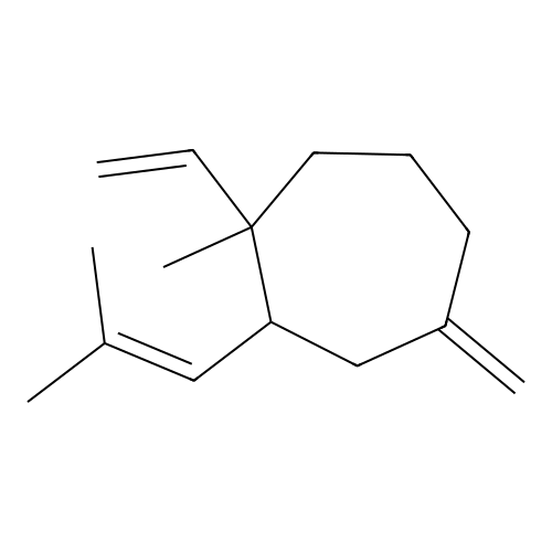 Cycloheptane, 1-ethenyl-1-methyl-4-methylene-2-(2-methyl-1-propenyl)- structure