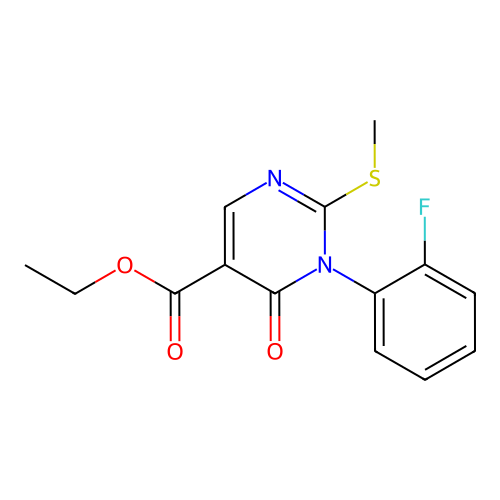 Ethyl 1-(2-fluorophenyl)-2-methylsulfanyl-6-oxopyrimidine-5-carboxylate structure