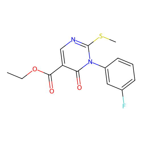 Ethyl 1-(3-fluorophenyl)-2-methylsulfanyl-6-oxopyrimidine-5-carboxylate structure