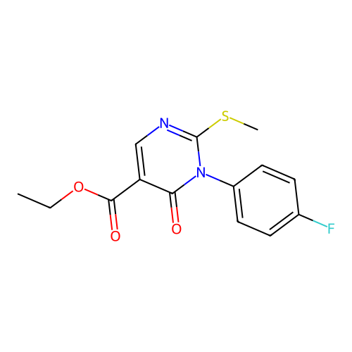 Ethyl 1-(4-fluorophenyl)-2-methylsulfanyl-6-oxo-pyrimidine-5-carboxylate structure