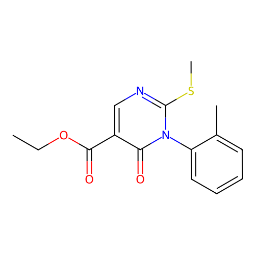 Ethyl 1-(2-methylphenyl)-2-methylsulfanyl-6-oxopyrimidine-5-carboxylate structure