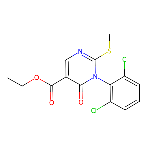 Ethyl 1-(2,6-dichlorophenyl)-2-methylsulfanyl-6-oxo-pyrimidine-5-carboxylate structure