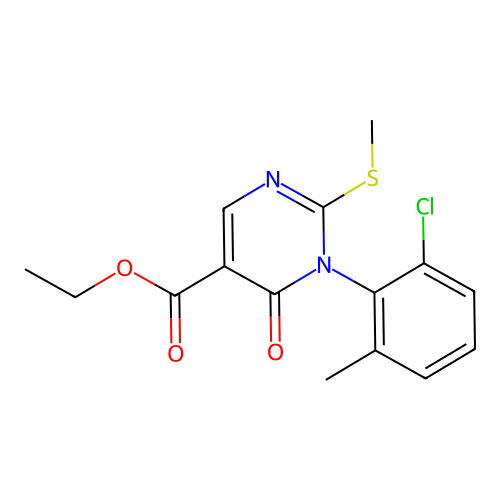 Ethyl 1-(2-chloro-6-methylphenyl)-2-methylsulfanyl-6-oxopyrimidine-5-carboxylate structure