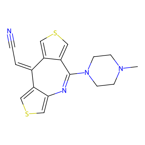 9-Cyanomethylene-5-(4-methyl-piperazin-1-yl)-dithieno[3,4-b:4',3'-e]azepine structure