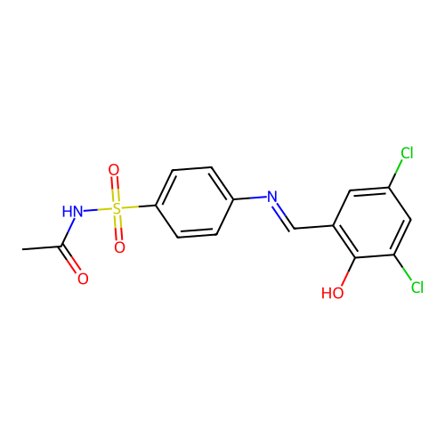 N-Acetyl-4-((3,5-dichloro-2-hydroxybenzylidene)amino)benzenesulfonamide structure
