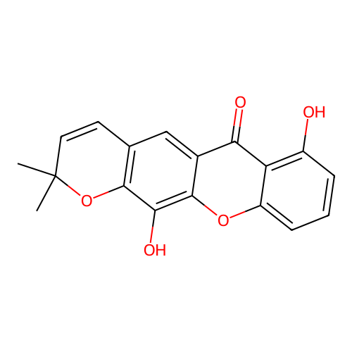 2H,6H-Pyrano(3,2-b)xanthen-6-one, 7,12-dihydroxy-2,2-dimethyl- structure