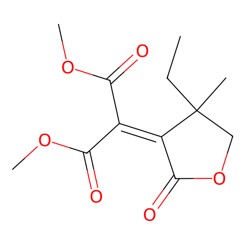 Dimethyl 2-(4-ethyl-4-methyl-2-oxooxolan-3-ylidene)propanedioate structure