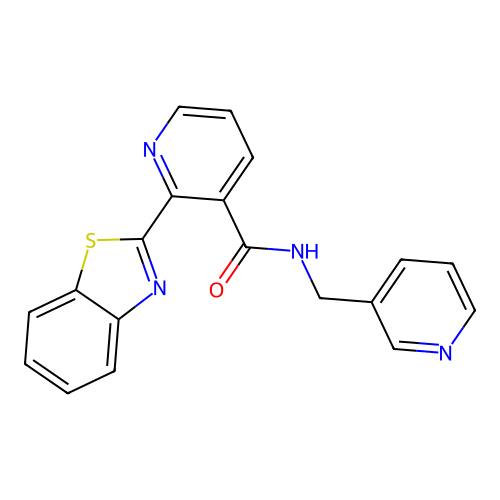 2-(1,3-benzothiazol-2-yl)-N-(pyridin-3-ylmethyl)pyridine-3-carboxamide structure