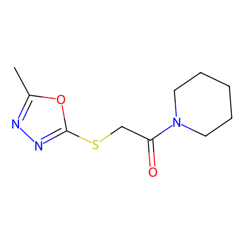 2-[(5-Methyl-1,3,4-oxadiazol-2-yl)sulfanyl]-1-piperidin-1-ylethanone structure