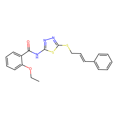 2-ethoxy-N-[5-[(E)-3-phenylprop-2-enyl]sulfanyl-1,3,4-thiadiazol-2-yl]benzamide structure