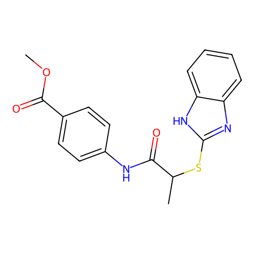 methyl 4-{[2-(1H-benzimidazol-2-ylsulfanyl)propanoyl]amino}benzoate structure