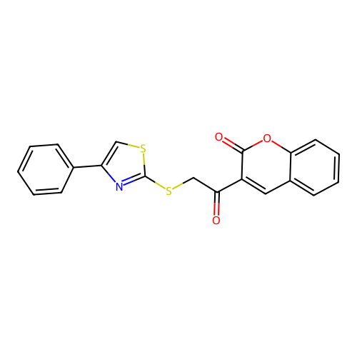 3-[2-[(4-Phenyl-1,3-thiazol-2-yl)sulfanyl]acetyl]chromen-2-one structure