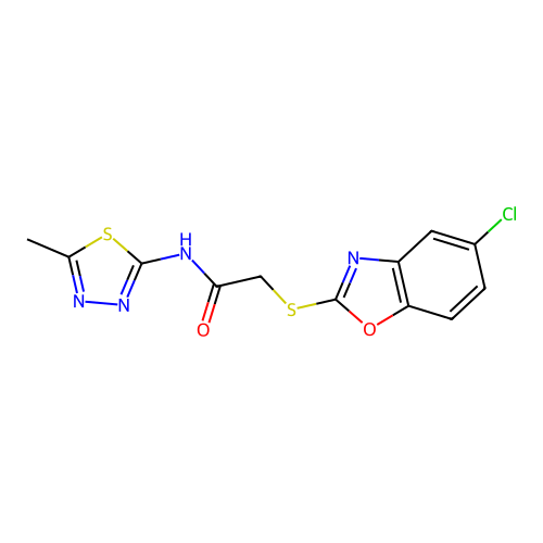 2-[(5-chloro-1,3-benzoxazol-2-yl)sulfanyl]-N-(5-methyl-1,3,4-thiadiazol-2-yl)acetamide structure