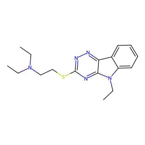 N,N-diethyl-2-[(5-ethyl-[1,2,4]triazino[5,6-b]indol-3-yl)sulfanyl]ethanamine structure
