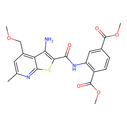 dimethyl 2-({[3-amino-4-(methoxymethyl)-6-methylthieno[2,3-b]pyridin-2-yl]carbonyl}amino)benzene-1,4-dicarboxylate structure