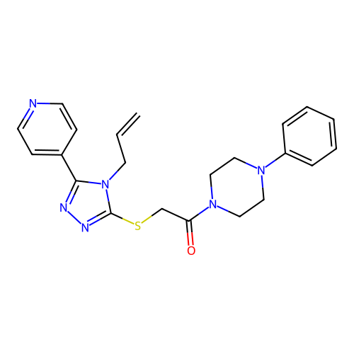 1-(4-phenylpiperazin-1-yl)-2-[(4-prop-2-enyl-5-pyridin-4-yl-1,2,4-triazol-3-yl)sulfanyl]ethanone structure