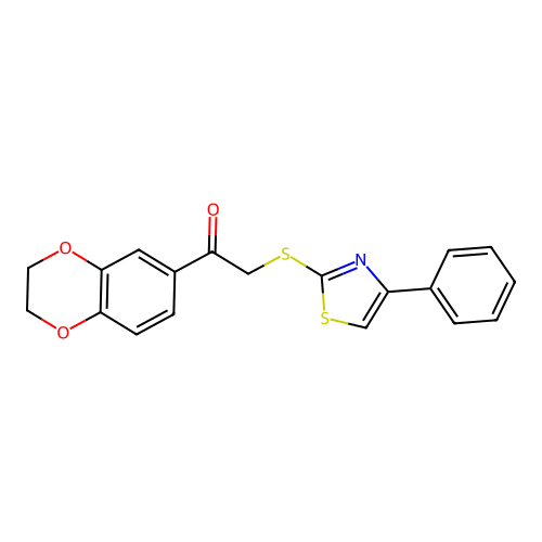 1-(2,3-dihydro-1,4-benzodioxin-6-yl)-2-[(4-phenyl-1,3-thiazol-2-yl)sulfanyl]ethanone structure