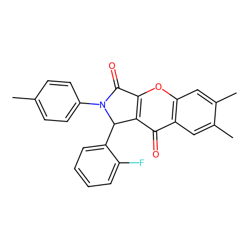 1-(2-fluorophenyl)-6,7-dimethyl-2-(4-methylphenyl)-1H-chromeno[2,3-c]pyrrole-3,9-dione structure
