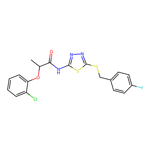2-(2-chlorophenoxy)-N-[5-[(4-fluorophenyl)methylsulfanyl]-1,3,4-thiadiazol-2-yl]propanamide structure