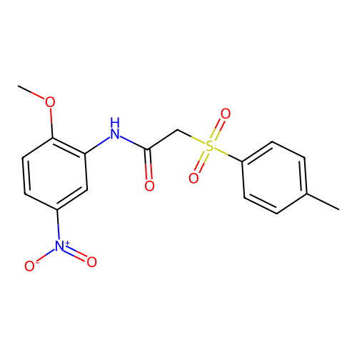 N-(2-methoxy-5-nitrophenyl)-2-(4-methylphenyl)sulfonylacetamide structure