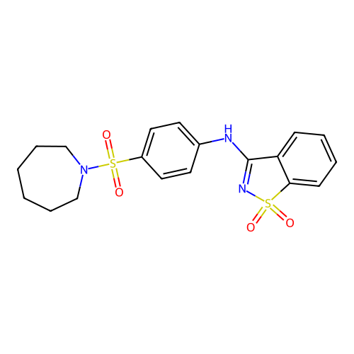 N-[4-(azepan-1-ylsulfonyl)phenyl]-1,1-dioxo-1,2-benzothiazol-3-amine structure