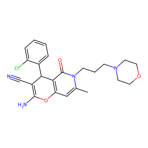 2-amino-4-(2-chlorophenyl)-7-methyl-6-[3-(morpholin-4-yl)propyl]-5-oxo-5,6-dihydro-4H-pyrano[3,2-c]pyridine-3-carbonitrile structure