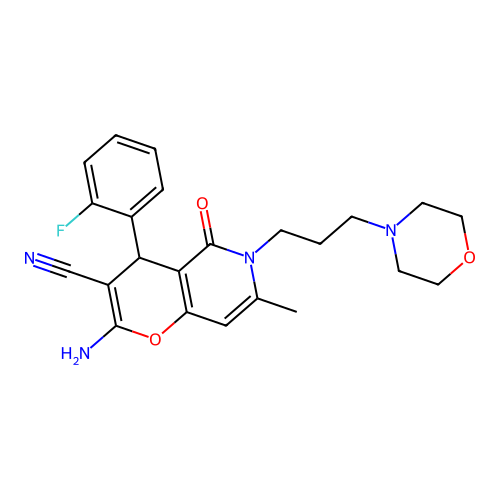 2-amino-4-(2-fluorophenyl)-7-methyl-6-[3-(morpholin-4-yl)propyl]-5-oxo-5,6-dihydro-4H-pyrano[3,2-c]pyridine-3-carbonitrile structure