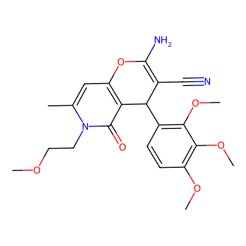 2-amino-6-(2-methoxyethyl)-7-methyl-5-oxo-4-(2,3,4-trimethoxyphenyl)-5,6-dihydro-4H-pyrano[3,2-c]pyridine-3-carbonitrile structure