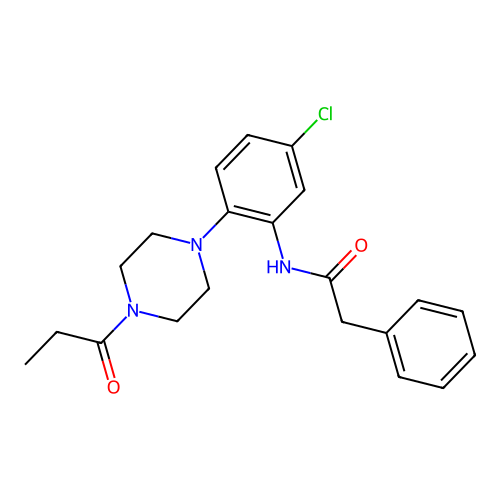 N-[5-chloro-2-(4-propanoylpiperazin-1-yl)phenyl]-2-phenylacetamide structure